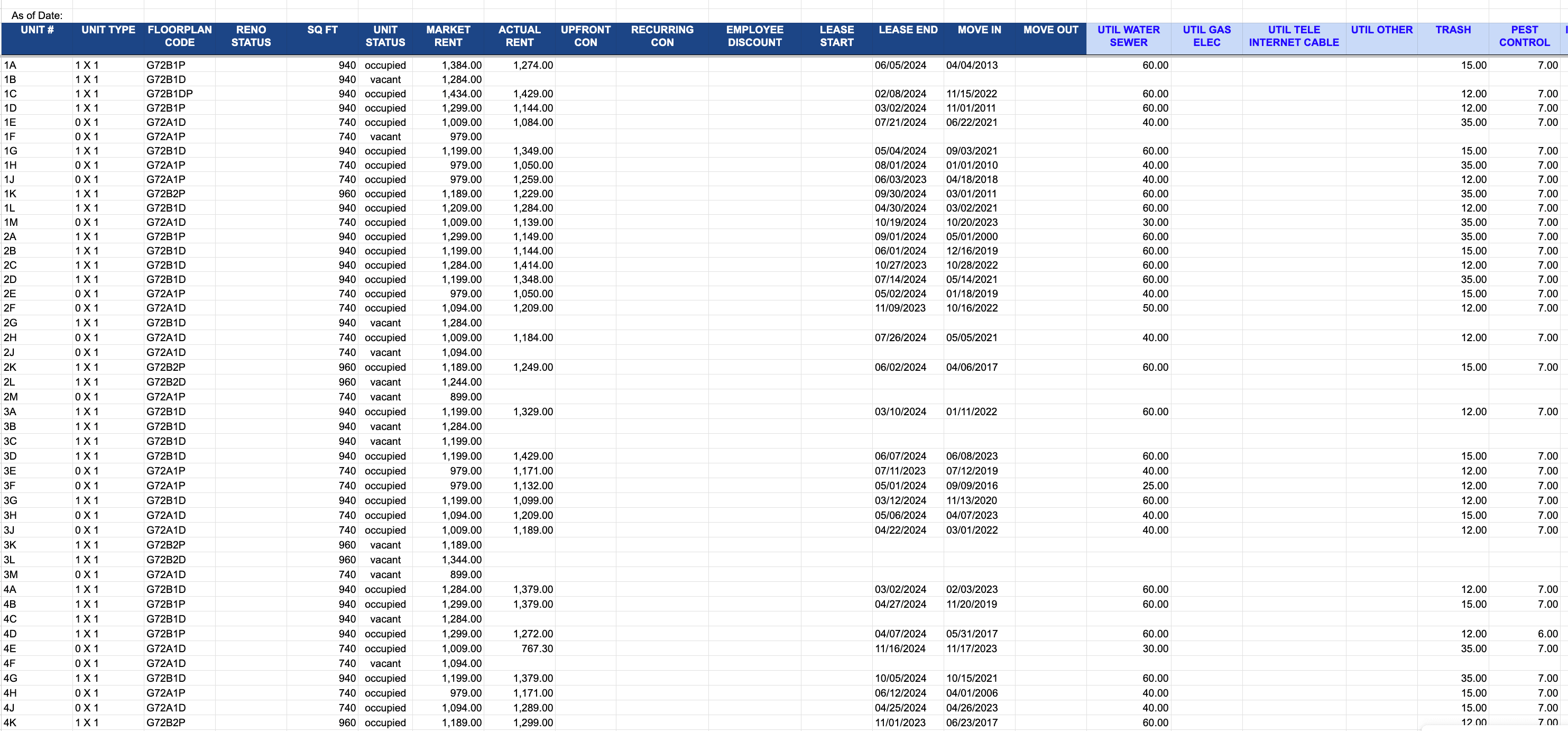 Custom rent roll input tab